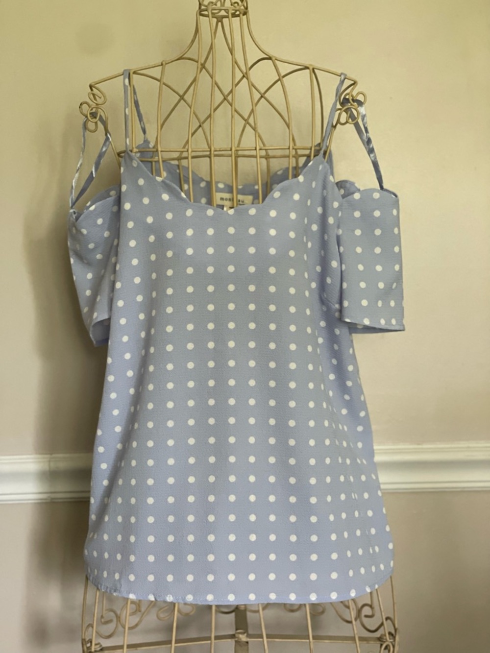 Monteau Light Blue / Periwinkle Polka Dot Cold-Shoulder Women's Top